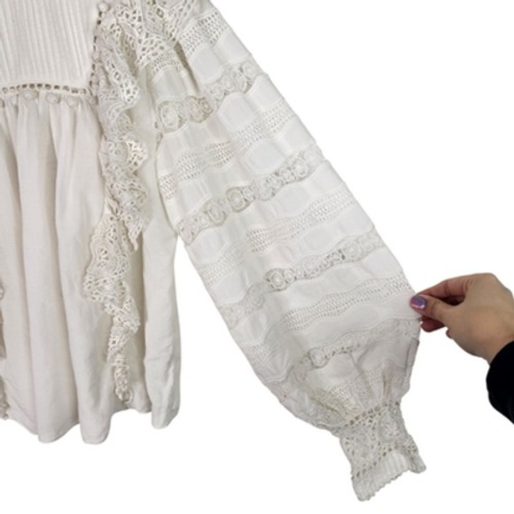 ULLA JOHNSON Blouse Womens 4 White Lily Lace Ruffle Boho Long Sleeve Cotton Top - Picture 4 of 16